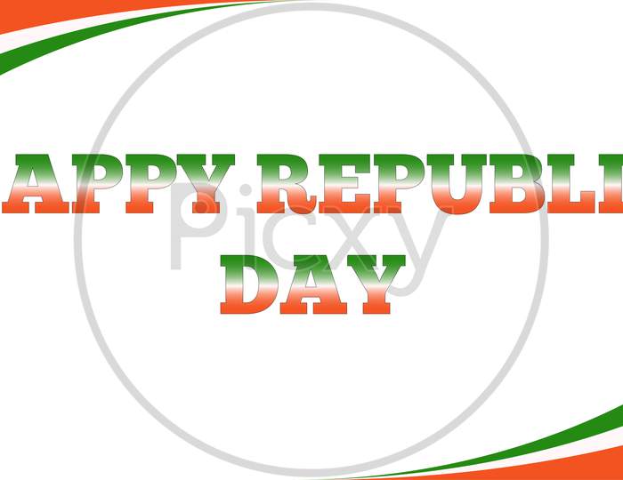 Concept Of Indian Holiday Republic Day With Inscription Republic Day In English.Template For Background, Banner, Card, Poster With Text Inscription. Vector Illustration.