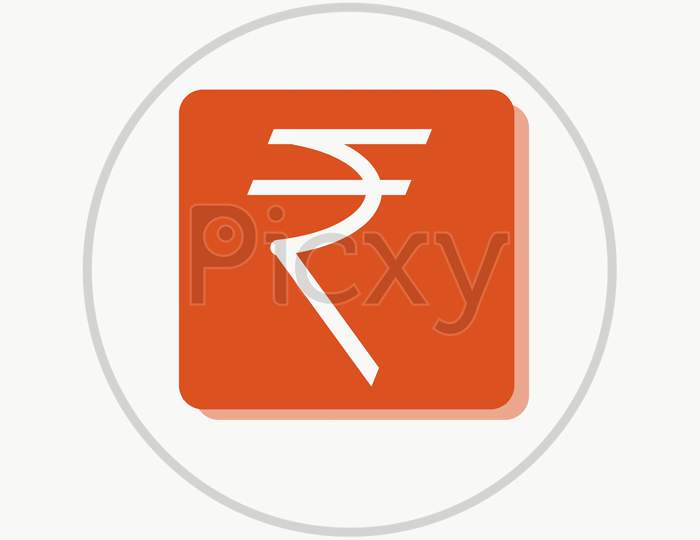 White Color Rupee Sign With Orange Cubes