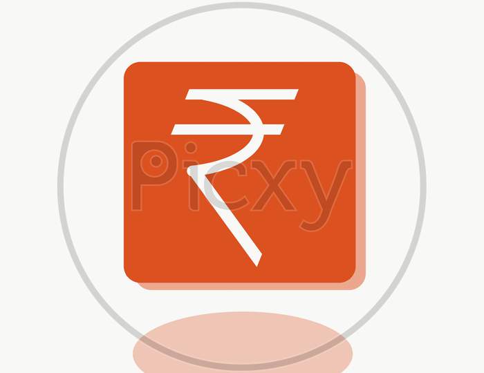 White Color Rupee Sign With Orange Cubes And Shadow