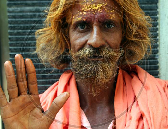 Portrait of an Old Indian Hindu Sadhu or Baba