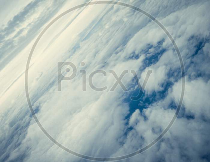 Aerial View to dramatic Clouds