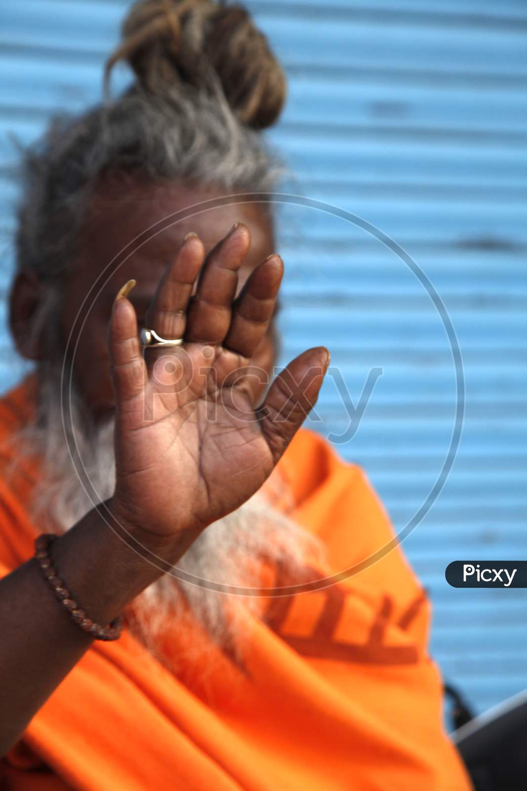 Selective Focus on Old Indian Hindu Sadhu or Baba's Palm