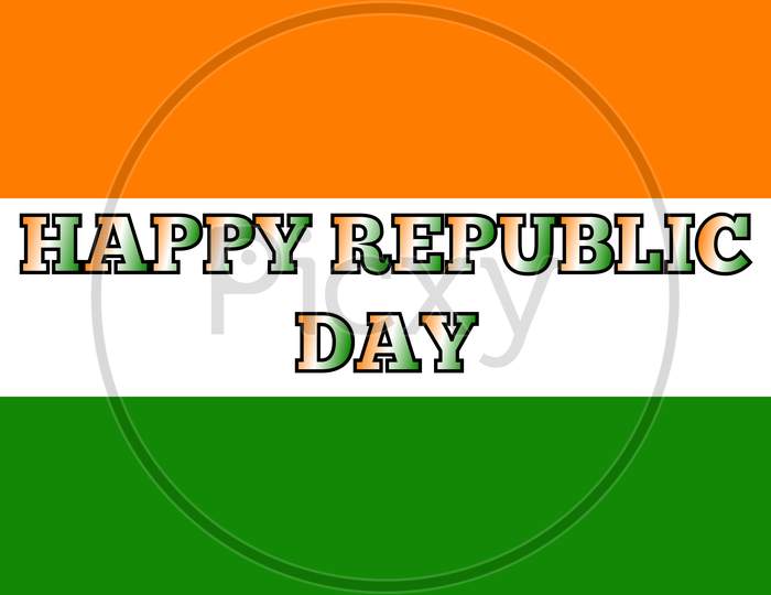 Concept Of Indian Holiday Republic Day With Inscription Republic Day In English. Indian Flag Design. Template For Background, Banner, Card, Poster With Text Inscription. Vector Illustration.