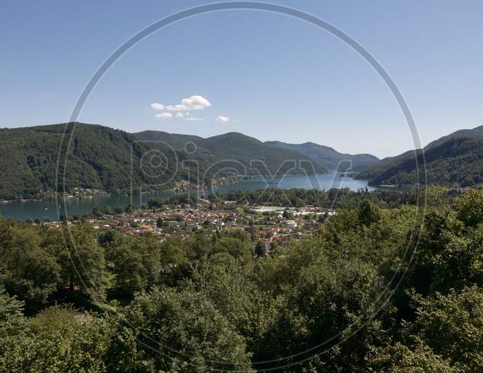 View Over Magliaso Village And Lugano Lake