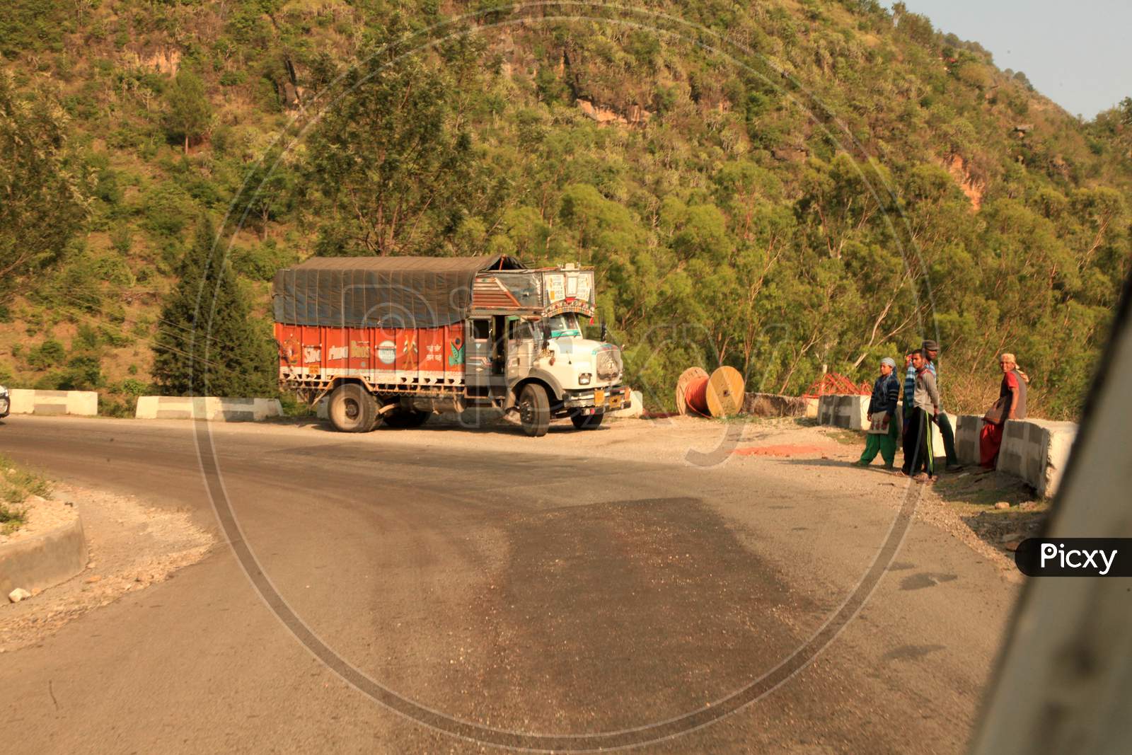 A Lorry parked on the Single Lane Road
