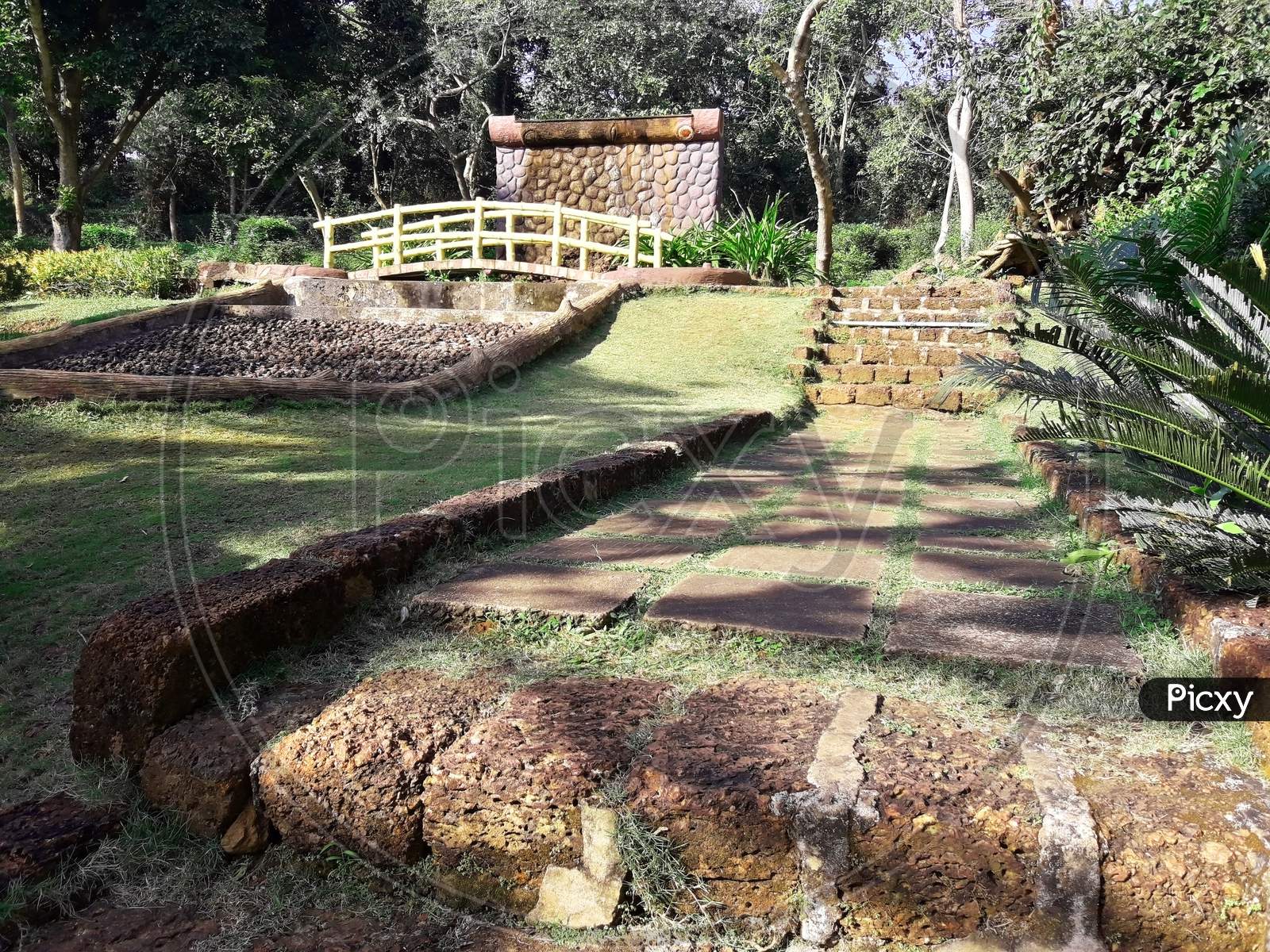 Garden View With Bamboo Bridge.
