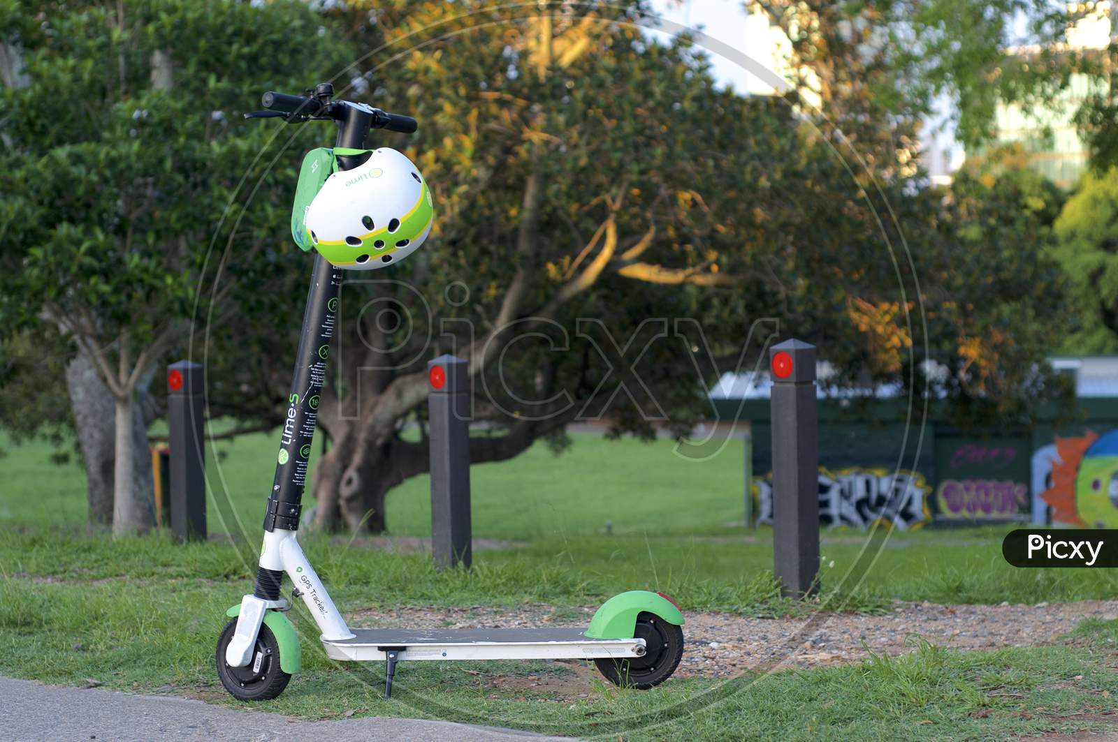 View Of A Parked Lime E-Scooter