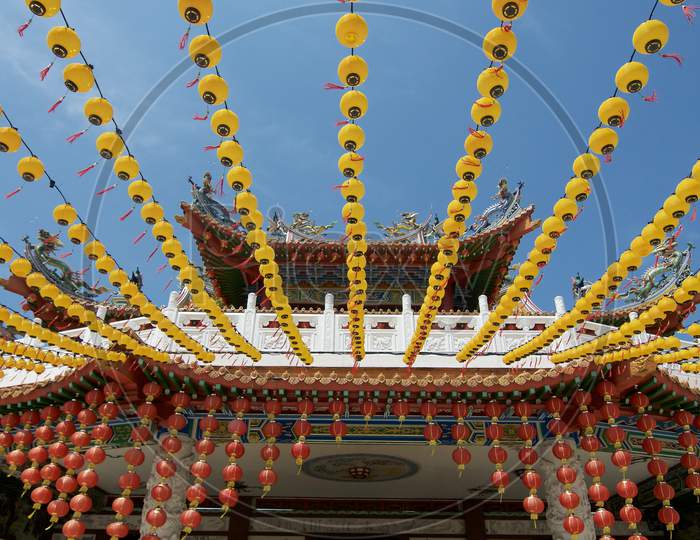 Red And Yellow Lantern Decoration Of Thean Hou Temple