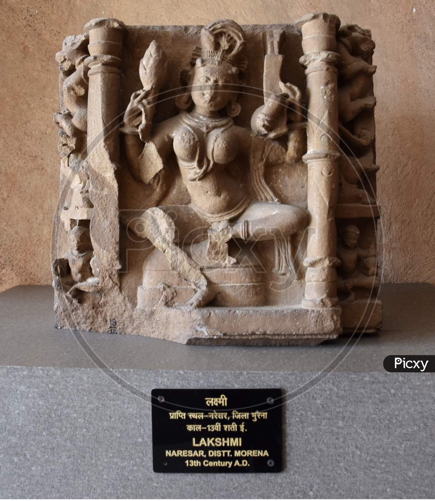 Gwalior, Madhya Pradesh/India - March 15, 2020 : Sculpture Of Lakshmi Built In 13Th Century A.D.
