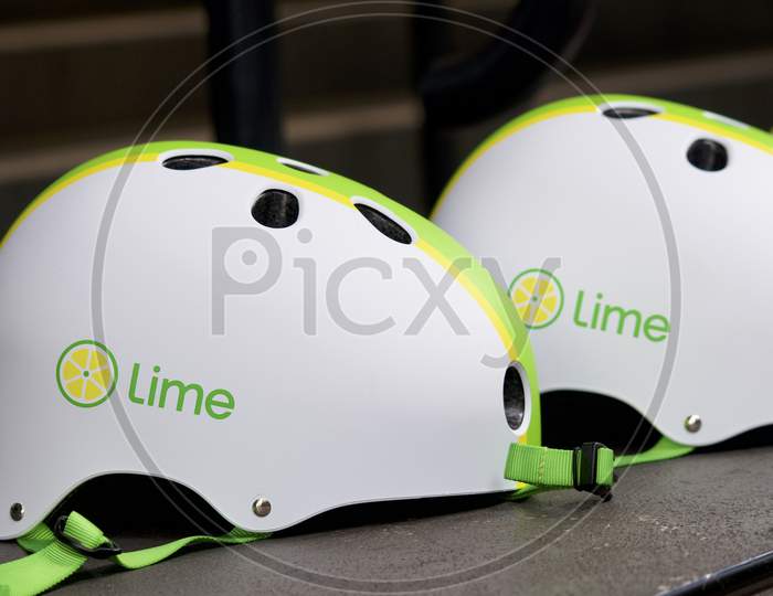 Two Lime E-Scooter Helmets