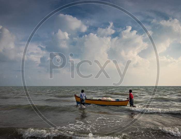 Fishermen Boat In Sea