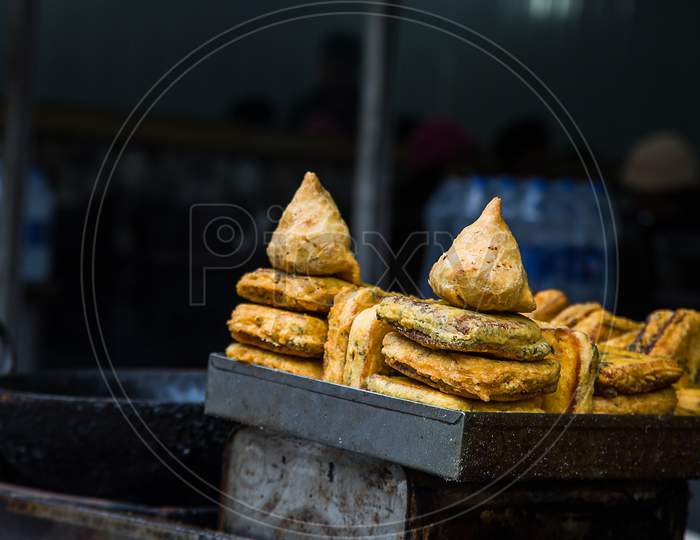 Delicious Spicy Indian Street Food, Fried Samosa, Healthy Homemade, Asian Cuisine Concept. - Image