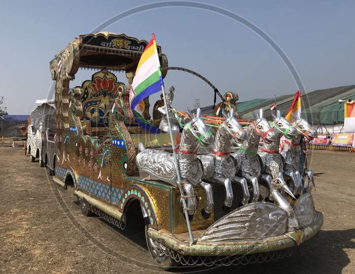 Karakbel, Madhya Pradesh/India : November 19, 2019 - Chariot or Baggi used by Jain community in Gajrath Mahotsav celebration