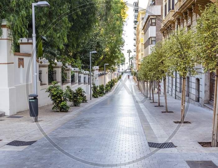Malaga / Spain - May 18Th, 2020: Empty Street, Sunny Day, Coronavirus, Phase One