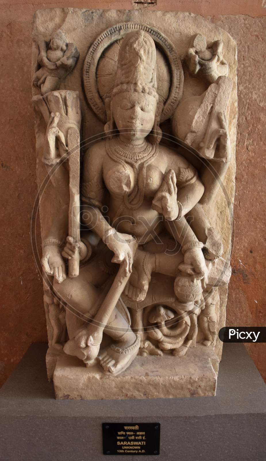 Gwalior, Madhya Pradesh/India - March 15, 2020 : Sculpture Of Saraswati Built In 13Th Century A.D.