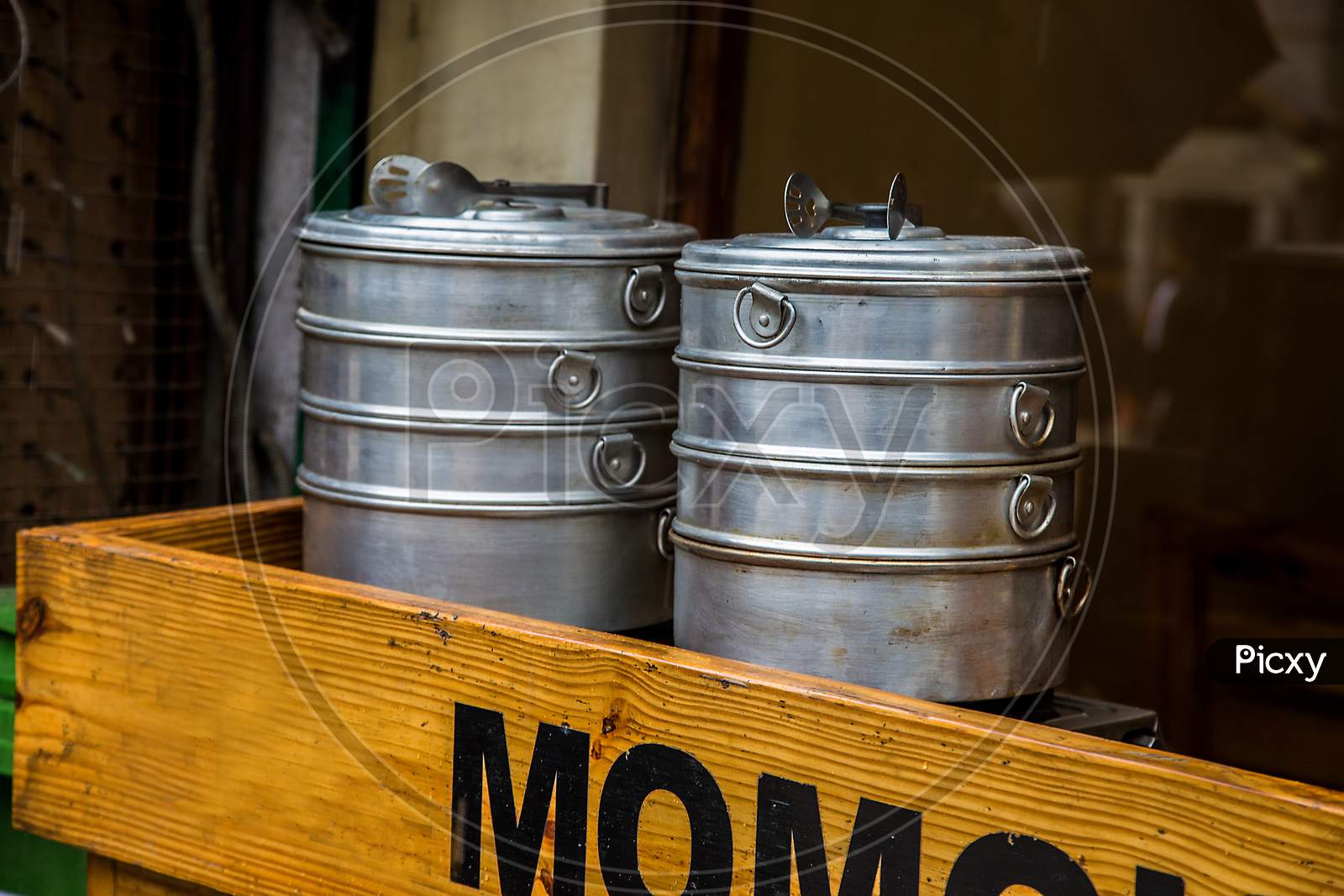 Dumplings,Momos In A Traditional Steel Vessels Steamer,Street Food, Healthy Homemade Asian Cuisine Concept. - Image