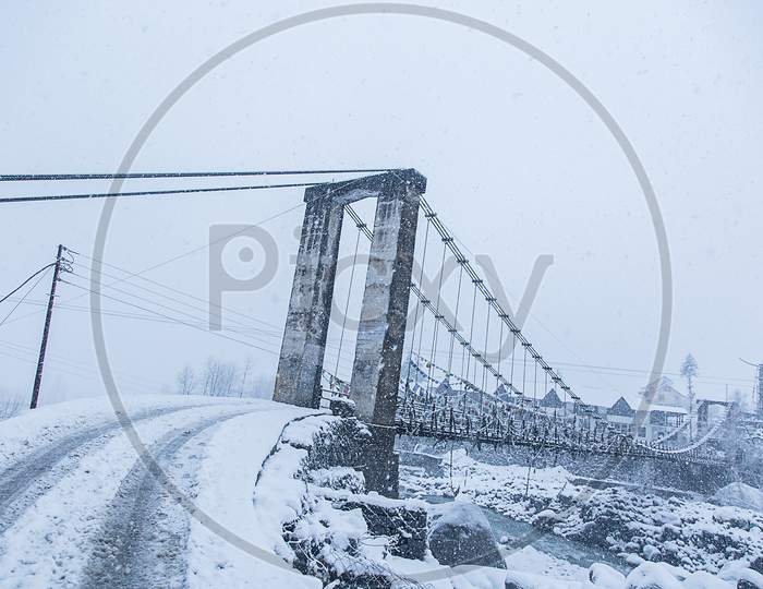 Bridge Is Covered By Layer Of Snow On A Winter'S Day , Winter Snow Storm - Image
