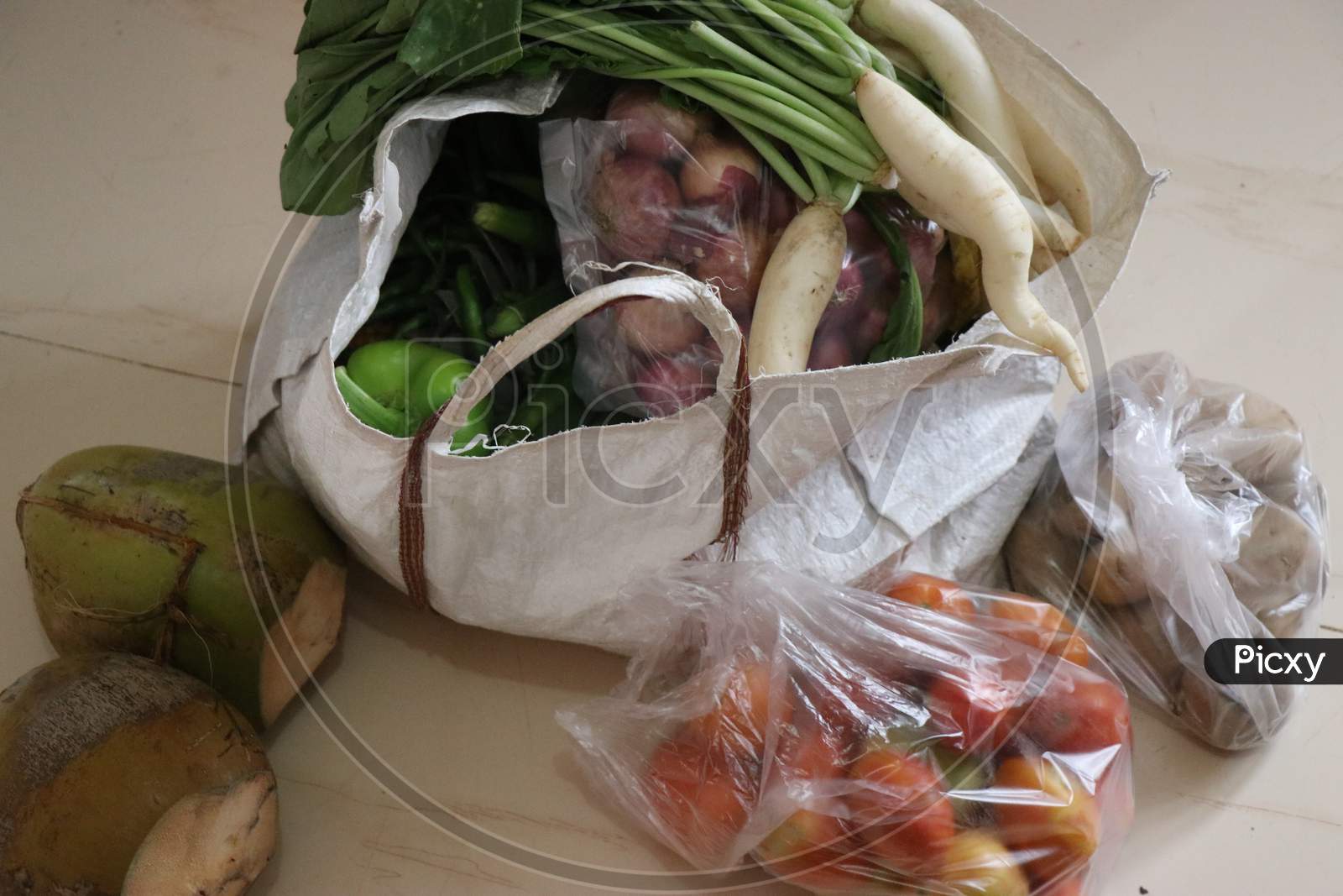 Shopping Bag With Vegetables And Fruits Filled