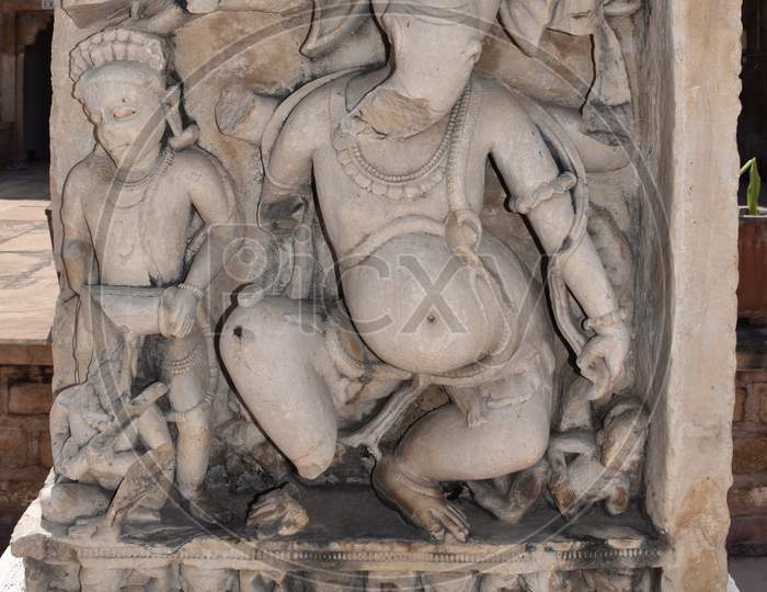 Gwalior, Madhya Pradesh/India - March 15, 2020 : Sculpture Of Dancing Ganesha Built In 13Th Century A.D.