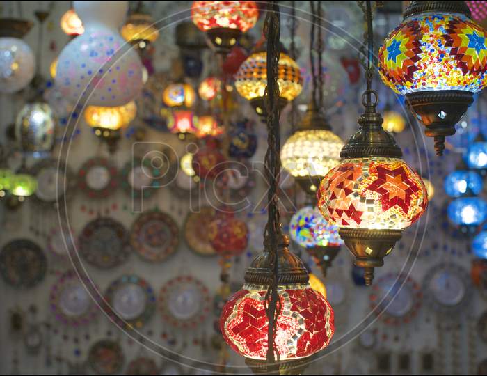 Picture Of Illuminated Arabic Mosaic Lanterns