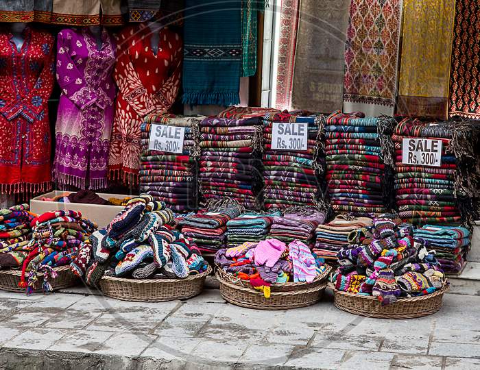 Woolen Handmade Traditional Winter Cloths Outside The Shop For Sale At Mall Road, Manali. Local Street Baazar Market - Image