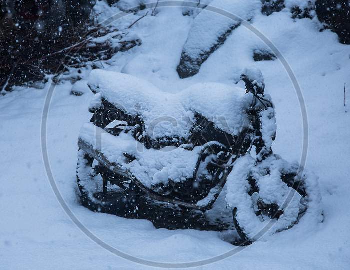Sport Bike Completely Covered With Thick White Snow, Cold Winter Season - Image