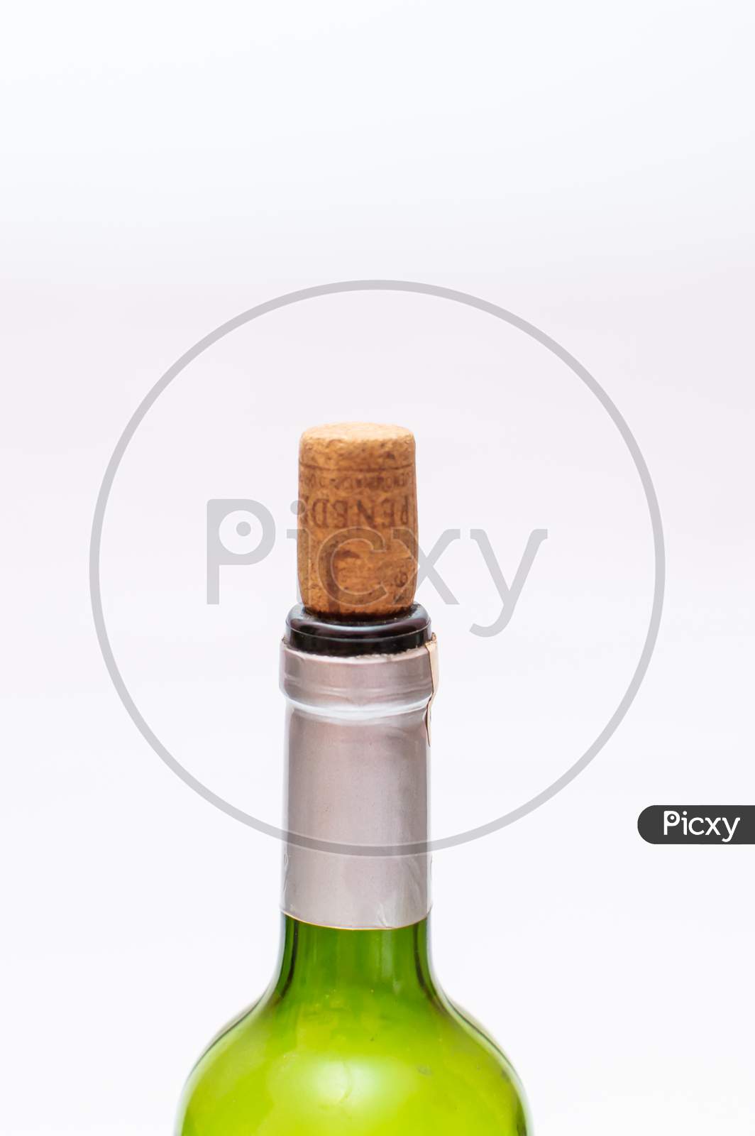 Cork of bottle of wine on the bottle