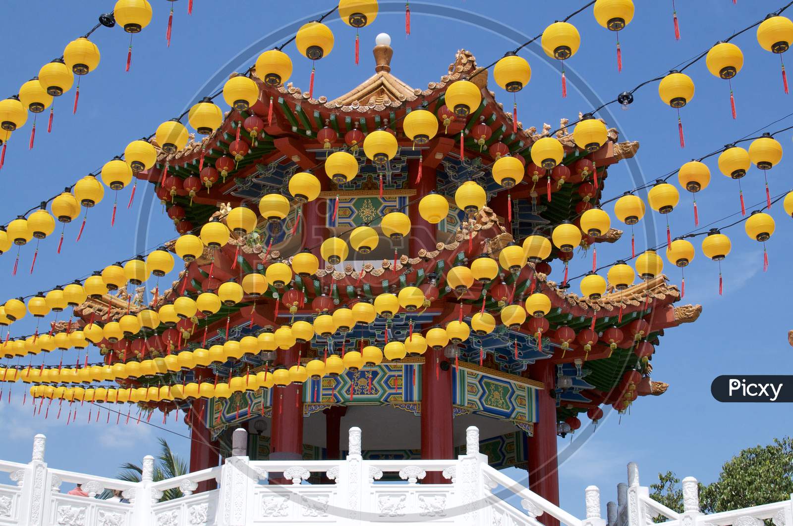 Yellow Lantern Decoration And Pagoda Of Thean Hou Temple