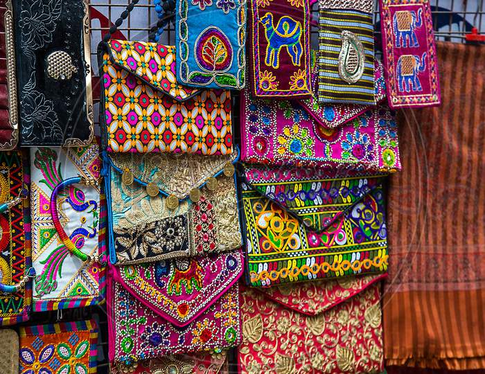 Indian Colorful Handcraft Embroidery Bags, Handmade Designer Cotton Women S Purse And Hand Bags, Indian Market - Image