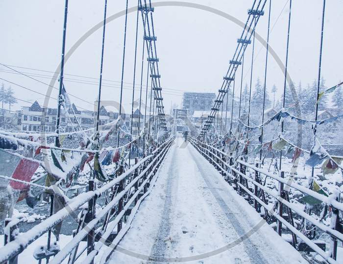 Bridge Is Covered By Layer Of Snow On A Winter'S Day , Winter Snow Storm - Image