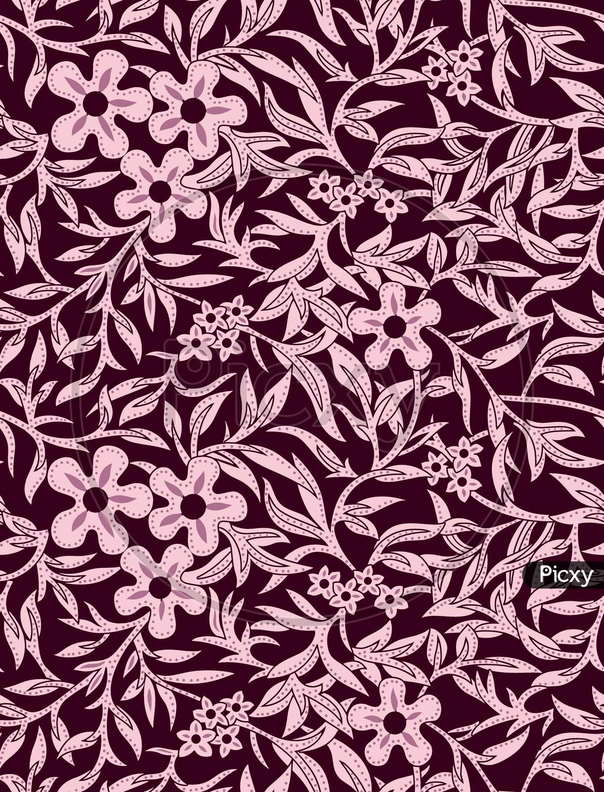 Seamless Flower Leafs Allover Pattern Background