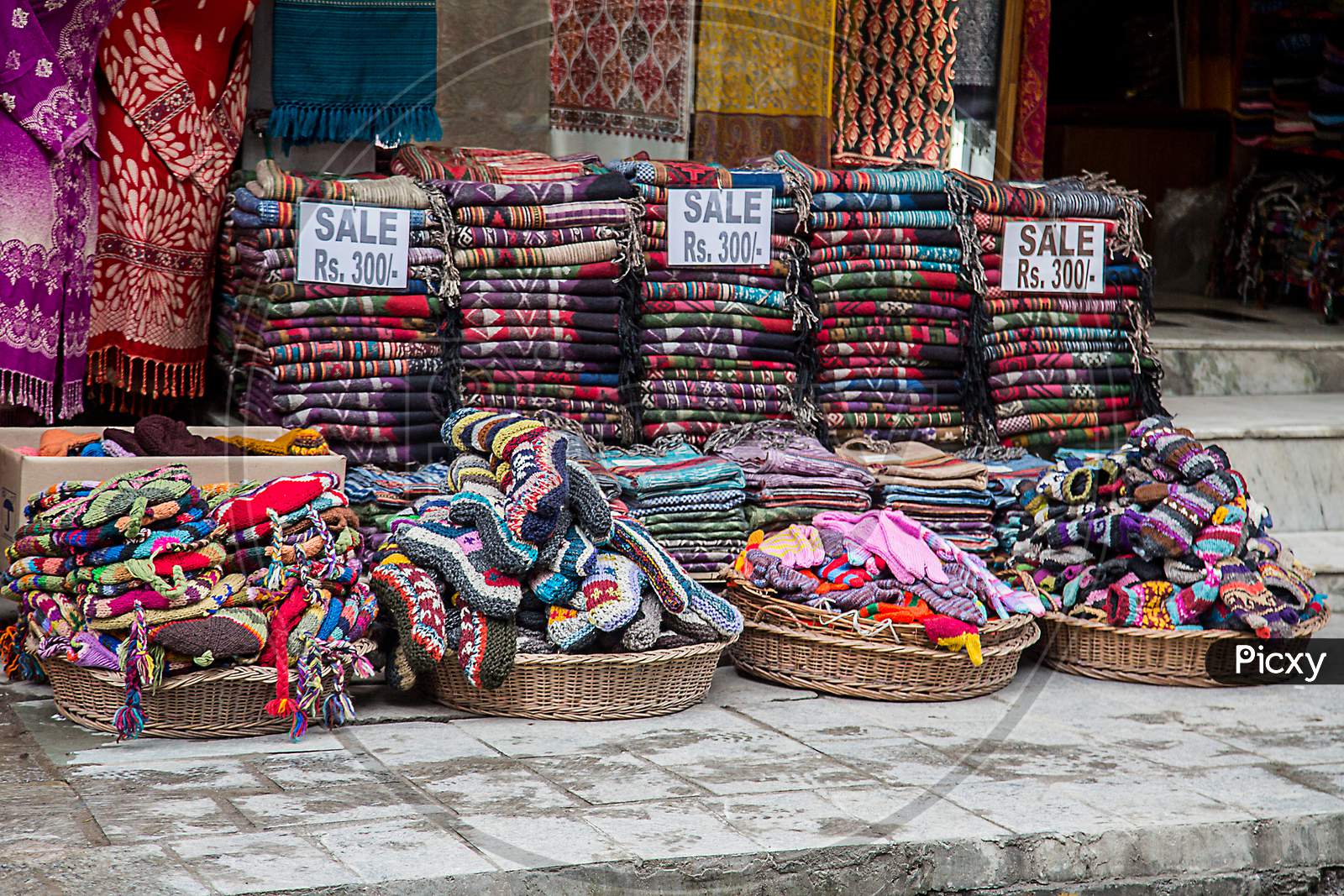 Handmade Traditional Winter Woolen Cloths Outside The Shop For Sale At Mall Road, Local Street Market - Image