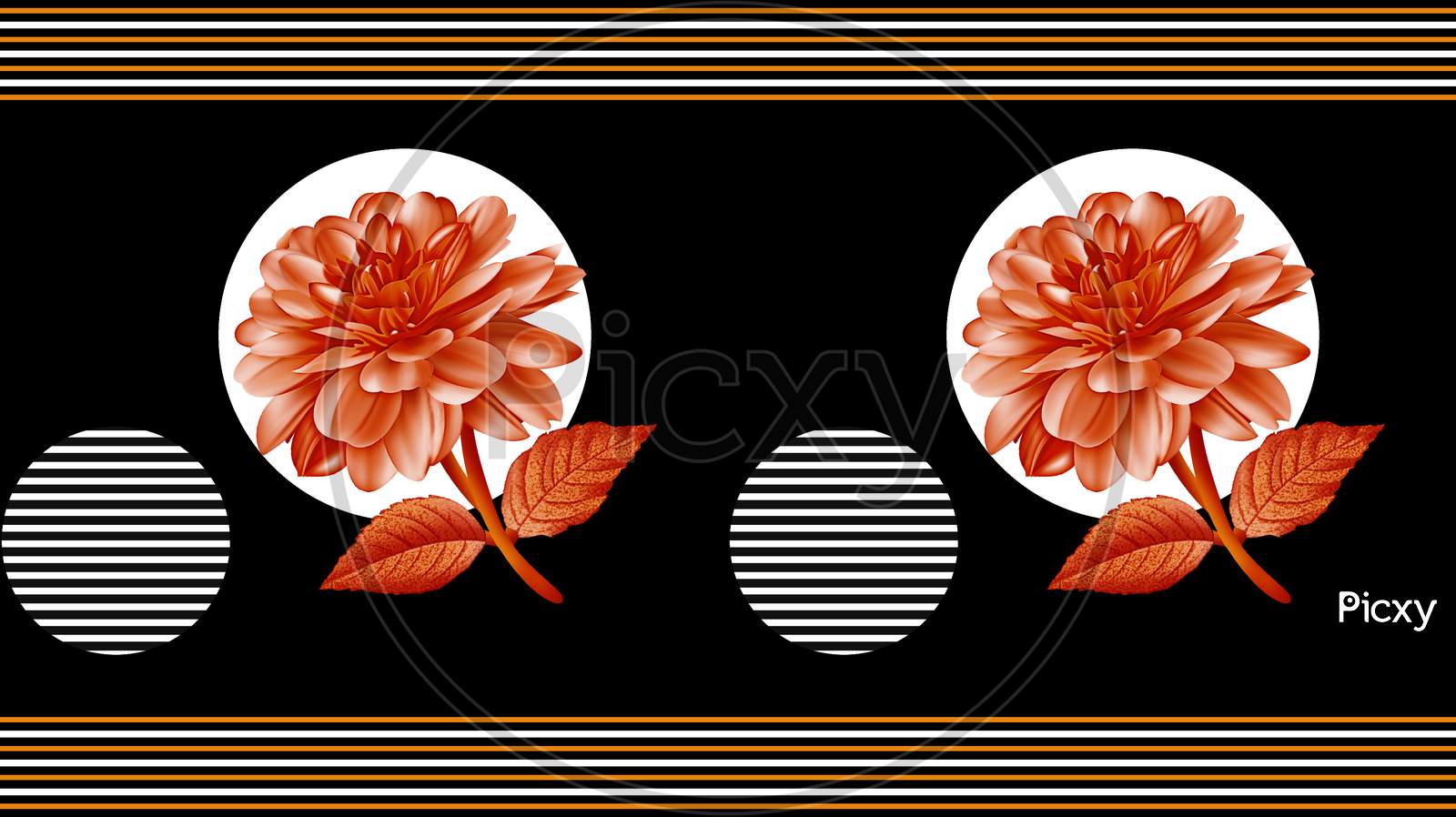 Decorative Flower Border With Geometric Background