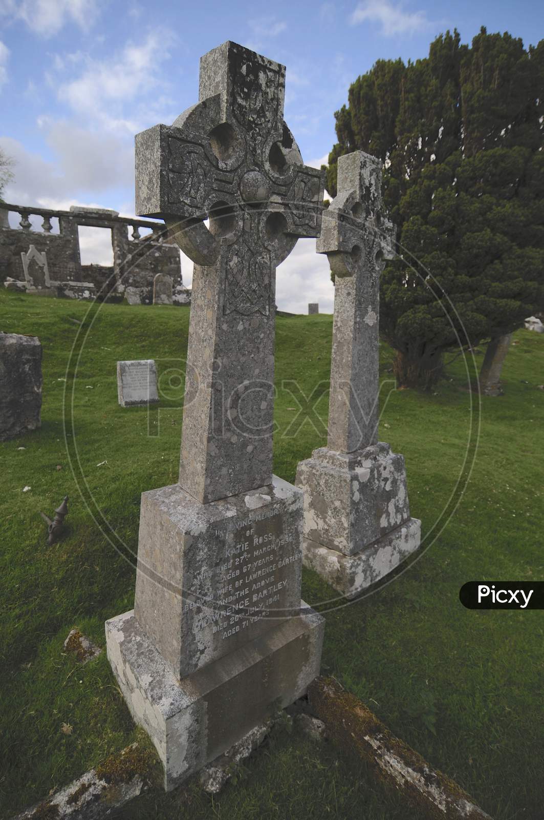 Two Celtic Crosses Of The Cemetery Of The Cill Chriosd Church On The Isle Of Skye
