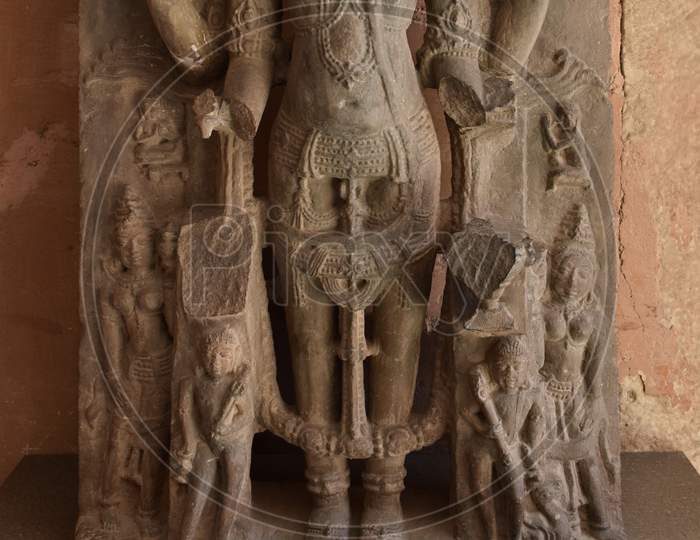 Gwalior, Madhya Pradesh/India - March 15, 2020 : Sculpture Of Brahma Built In !3Th Century A.D.