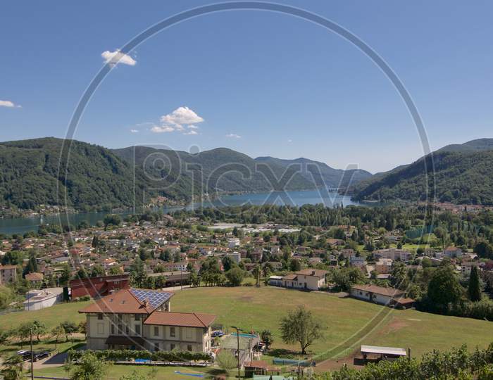View Over Magliaso Village And Lugano Lake