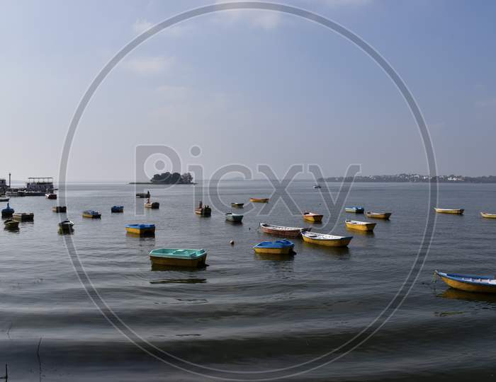 Small Multicolor Boats Sailing In The Lake, Bhopal