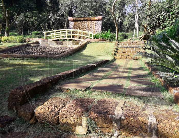 Garden View With Bamboo Bridge.