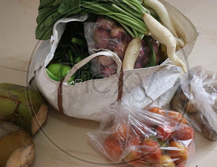Shopping Bag With Vegetables And Fruits Filled