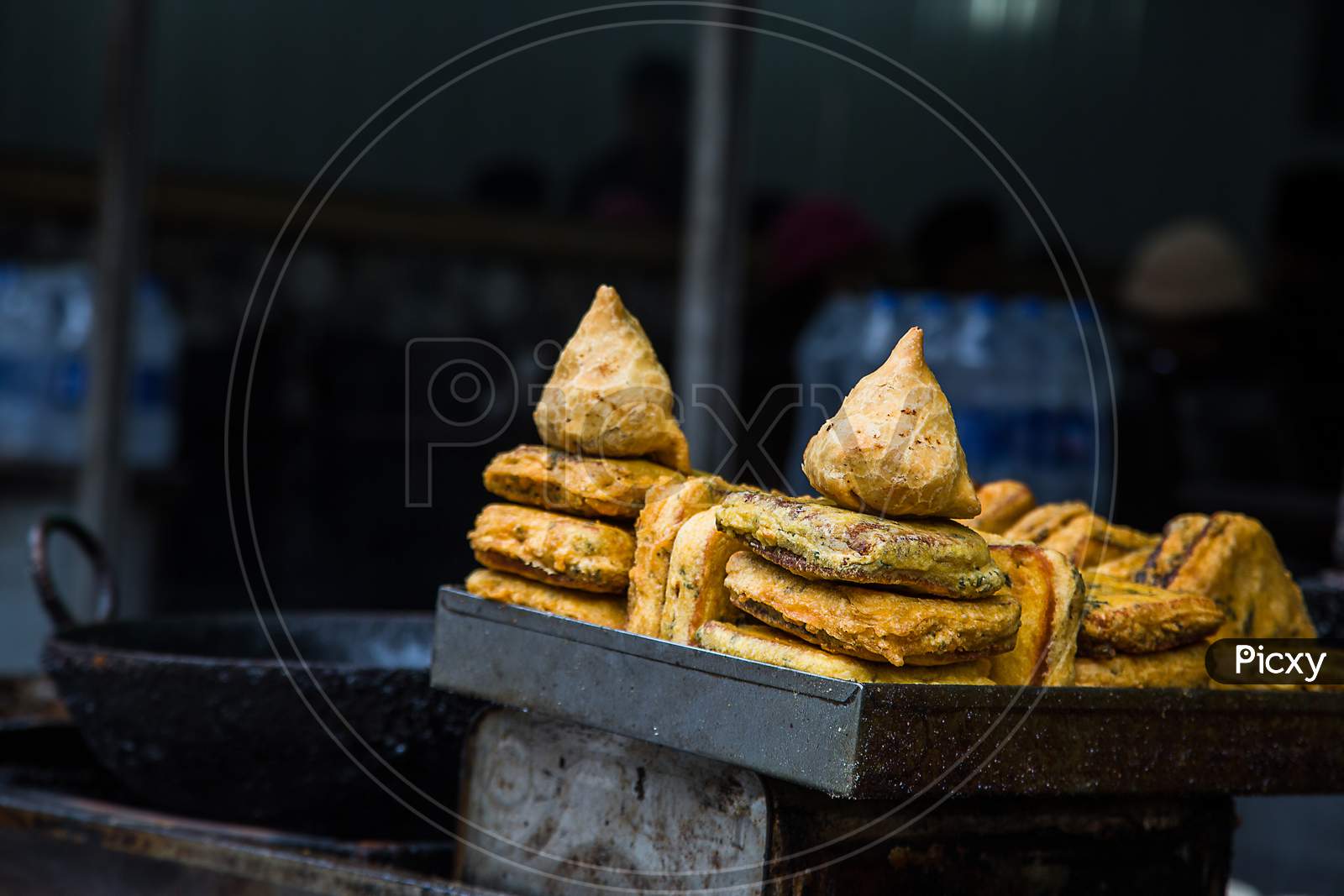 Delicious Spicy Indian Street Food, Fried Samosa, Healthy Homemade, Asian Cuisine Concept. - Image