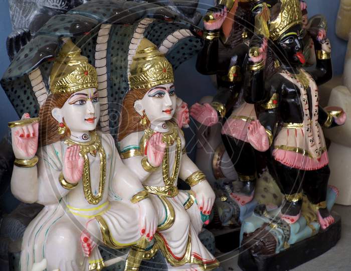 Jabalpur, Madhya Pradesh/India : January 29, 2020 - Marble Statues Of Hindu God And Goddess