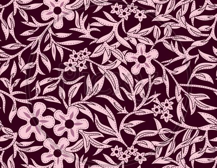 Seamless Flower Leafs Allover Pattern Background
