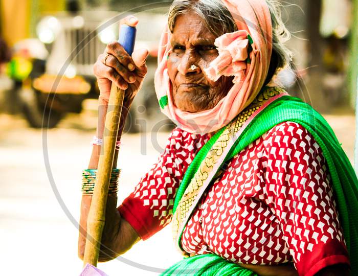 Old age lady in villages