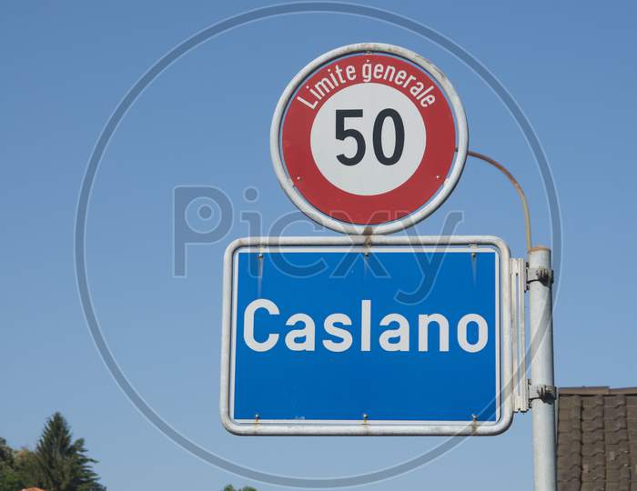 Caslano Road Sign With 50Km Speed Limit