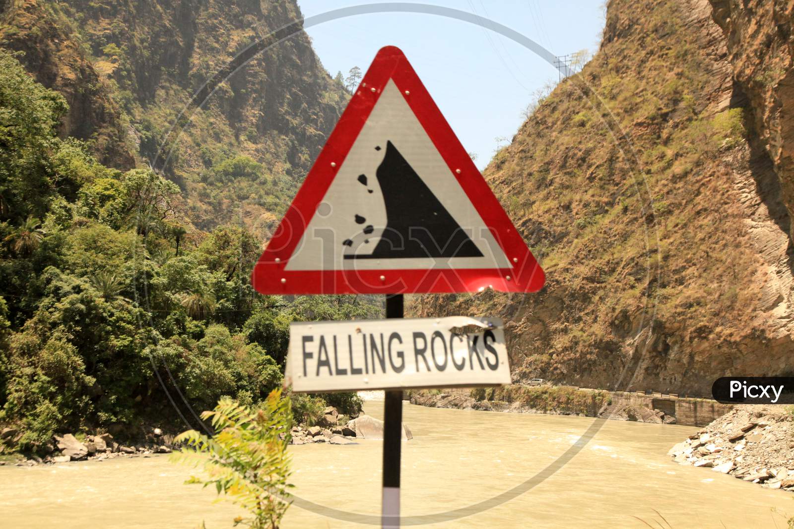Falling Rocks Sign Board