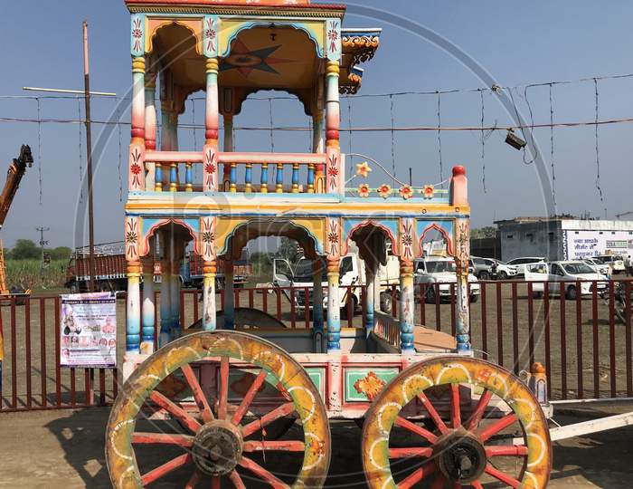 Karakbel, Madhya Pradesh/India : November 19, 2019 - Chariot or Baggi used by Jain community in Gajrath Mahotsav celebration