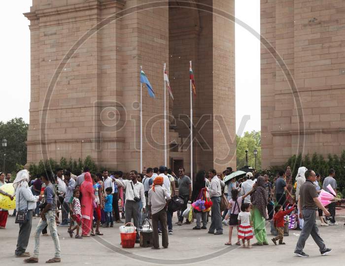 Visitors near India Gate in New Delhi