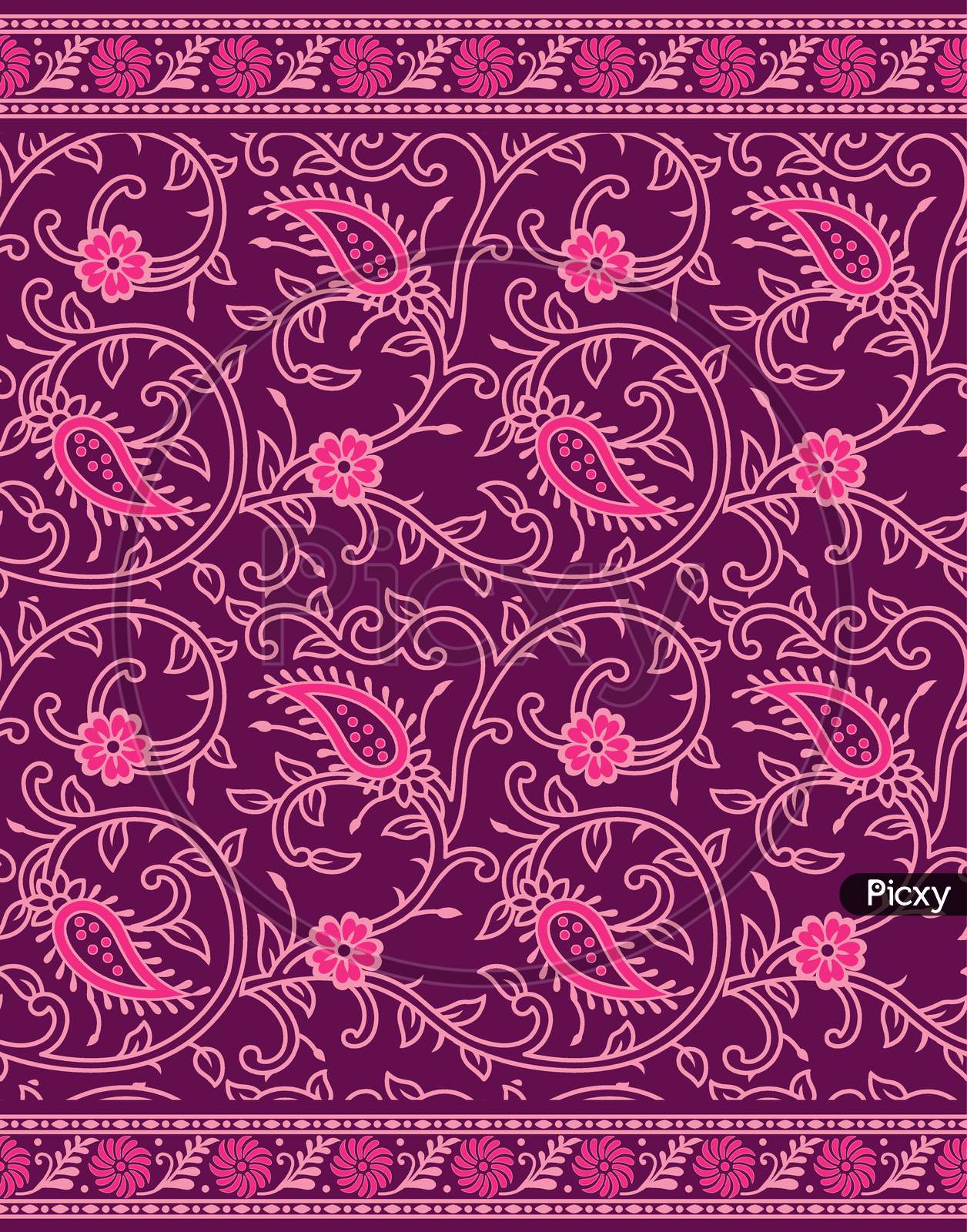 Seamless Paisley Floral Border Background