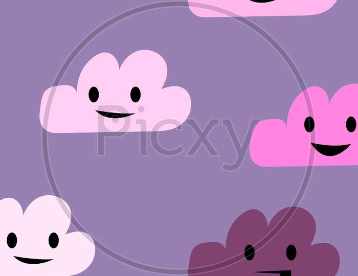 Seamless Pattern With Cute Clouds On Purple Background. Ornament For Children'S Textiles And Wrapping. Flat Style. Vector.