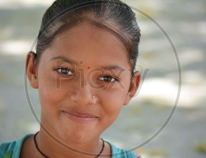 TIKAMGARH, MADHYA PRADESH, INDIA - MAY 03, 2020: Portrait of indian village girl.